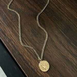 Waterproof Gold Chain Coin Pendant Necklace